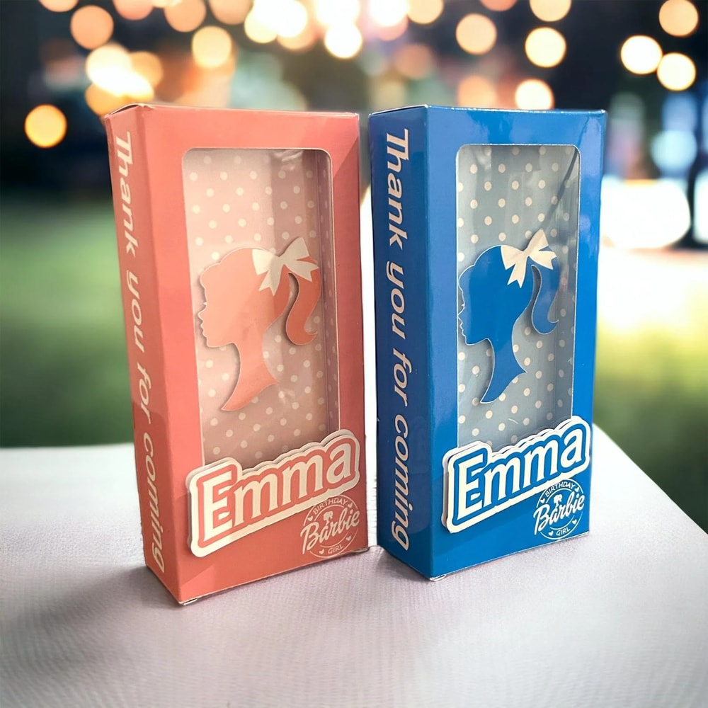 Custom Emma Barbie birthday party favor boxes