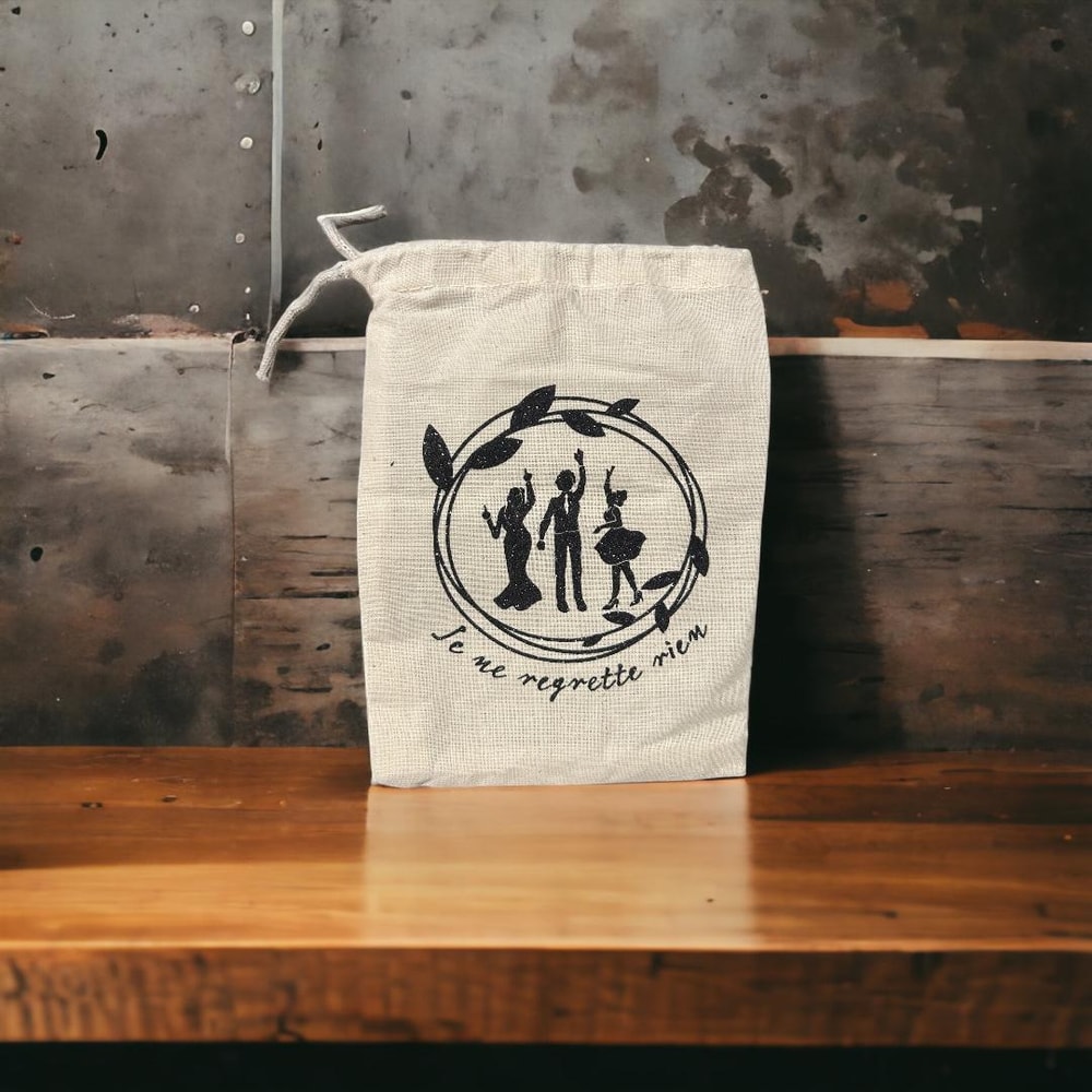 Custom printed drawstring pouch with family silhouette design