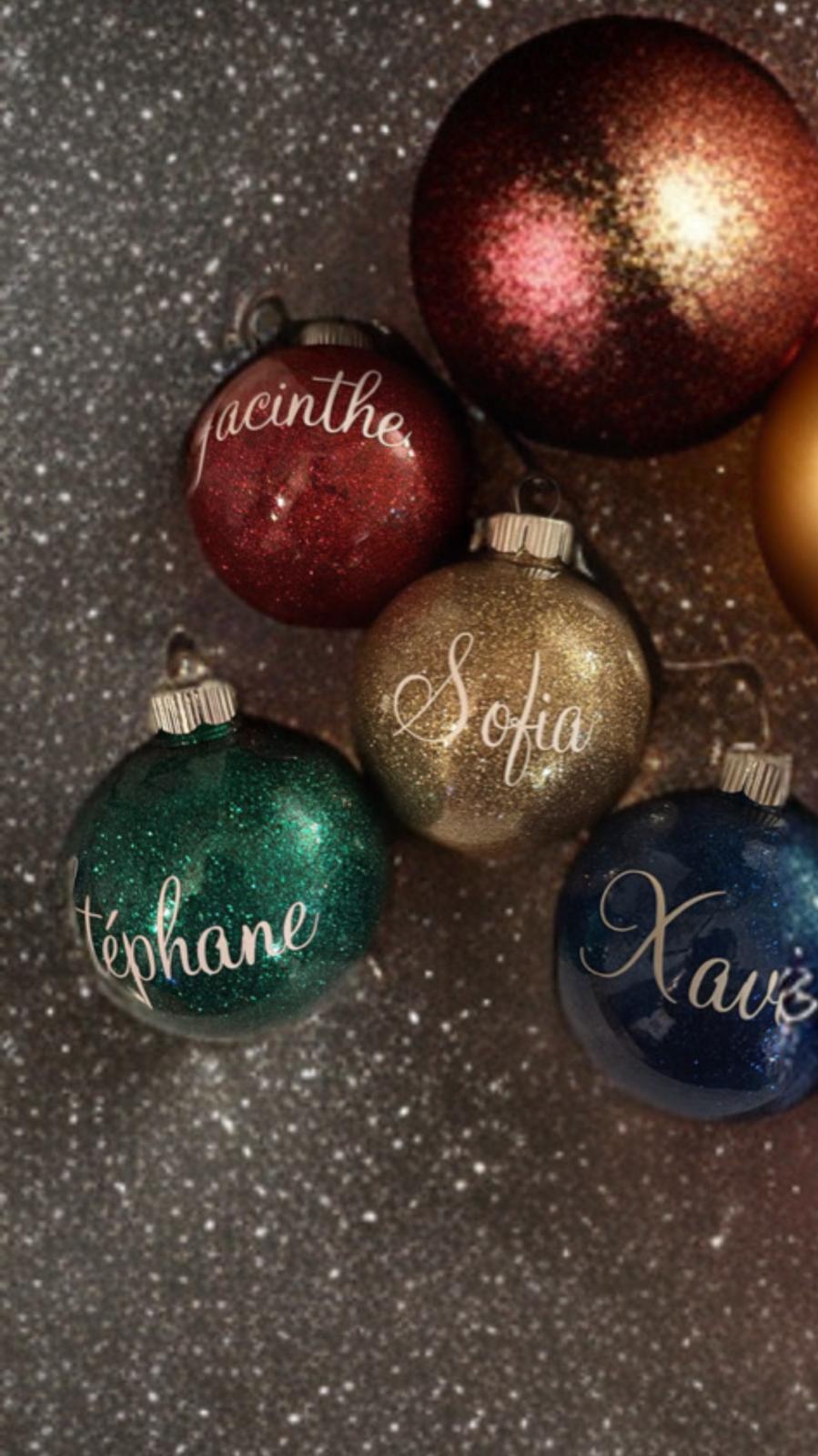Personalized glitter Christmas ornaments with names